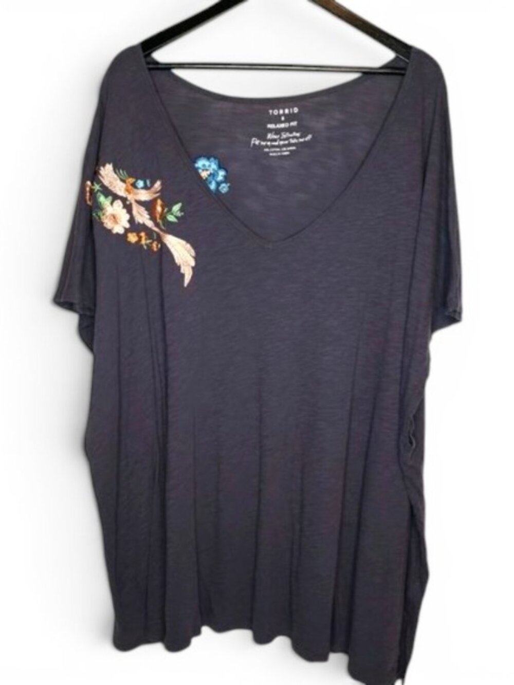 Torrid Floral Embroidered Vee Neck Poncho Shirt Womens Lightweight Summer Boho 6